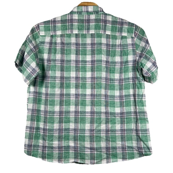Weatherproof Men's NWT XXL Washable Linen Green‎ Blue Plaid Short Sleeve Shirt - Picture 4 of 5
